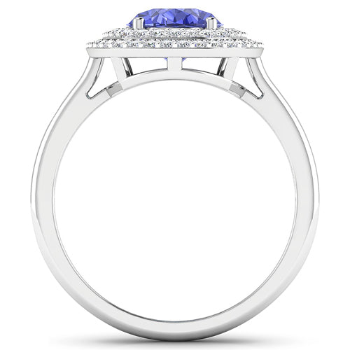 2.02 Carat Genuine Tanzanite and White Diamond 14K White Gold Ring