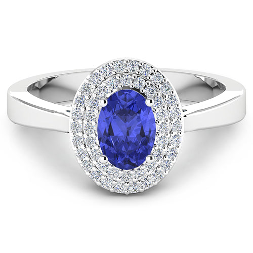 0.91 Carat Genuine Tanzanite and White Diamond 14K White Gold Ring