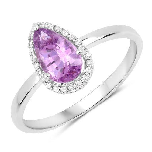 1.25 Carat Genuine Pink Sapphire and White Diamond 14K White Gold Ring