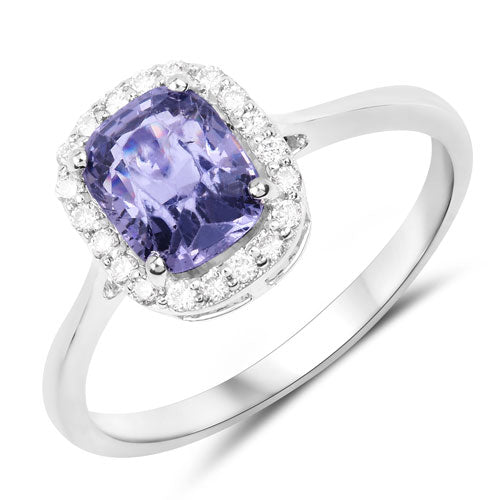 1.83 Carat Genuine Blue Spinel and White Diamond 14K White Gold Ring
