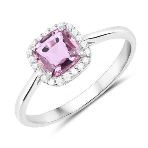 0.97 Carat Genuine Pink Sapphire and White Diamond 14K White Gold Ring