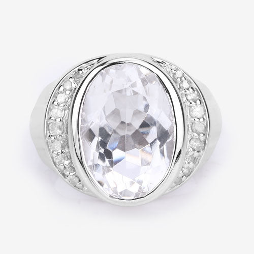5.38 Carat Genuine Crystal Quartz and White Diamond .925 Sterling Silver Ring