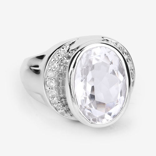 5.38 Carat Genuine Crystal Quartz and White Diamond .925 Sterling Silver Ring