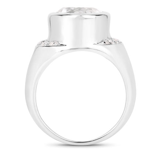 5.38 Carat Genuine Crystal Quartz and White Diamond .925 Sterling Silver Ring