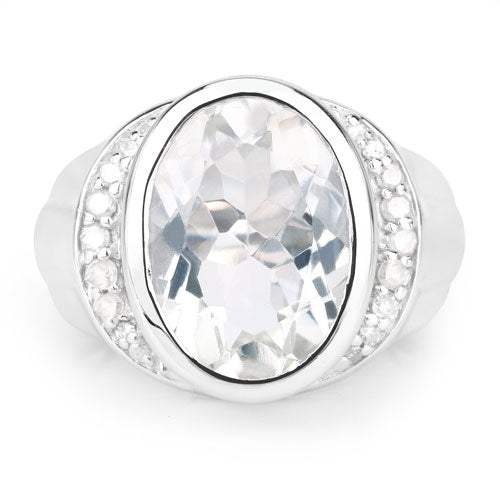 5.38 Carat Genuine Crystal Quartz and White Diamond .925 Sterling Silver Ring