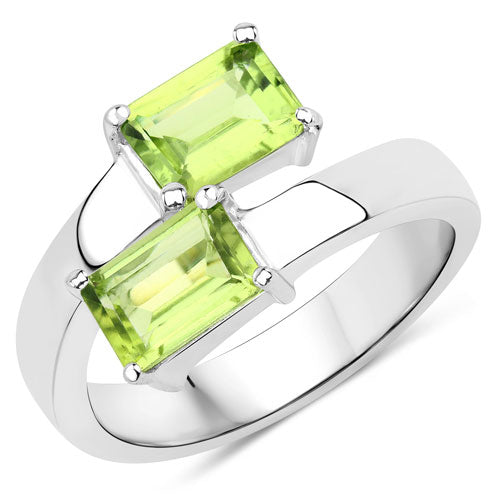 2.00 Carat Genuine Peridot .925 Sterling Silver Ring