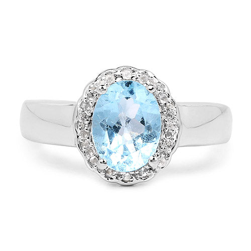 2.58 Carat Genuine  Blue Topaz and White Topaz .925 Sterling Silver Ring