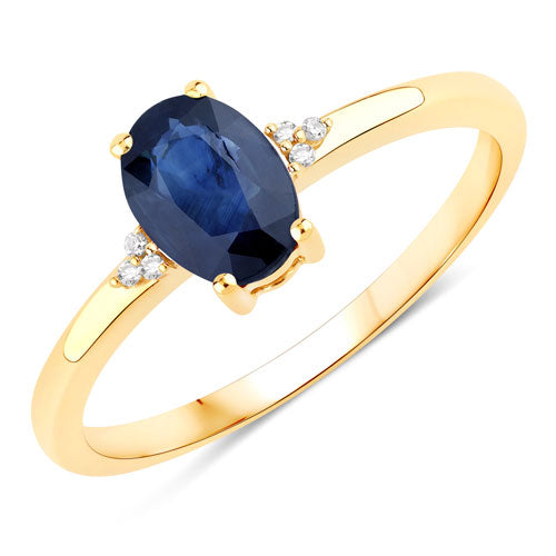 0.97 Carat Genuine Blue Sapphire and White Diamond 10K Yellow Gold Ring