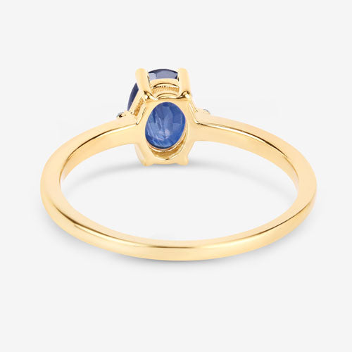 0.97 Carat Genuine Blue Sapphire and White Diamond 10K Yellow Gold Ring