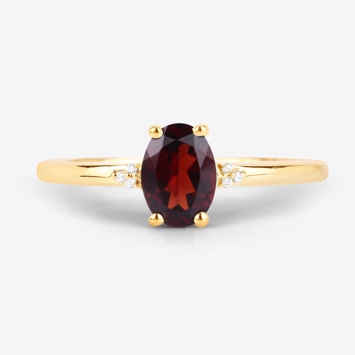 0.87 Carat Genuine Garnet and White Diamond 10K Yellow Gold Ring