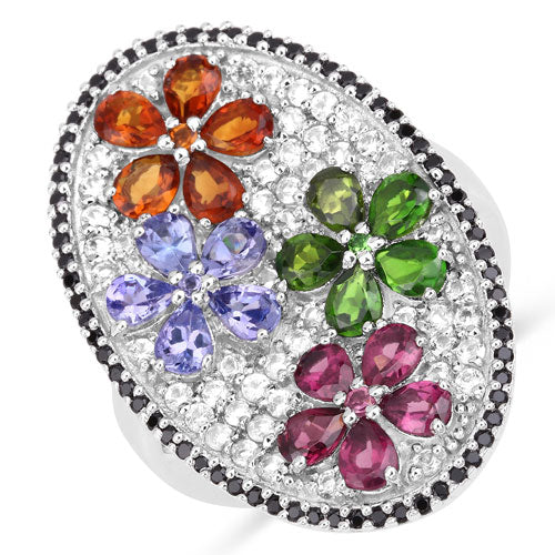 5.01 Carat Genuine Multi Stones .925 Sterling Silver Ring