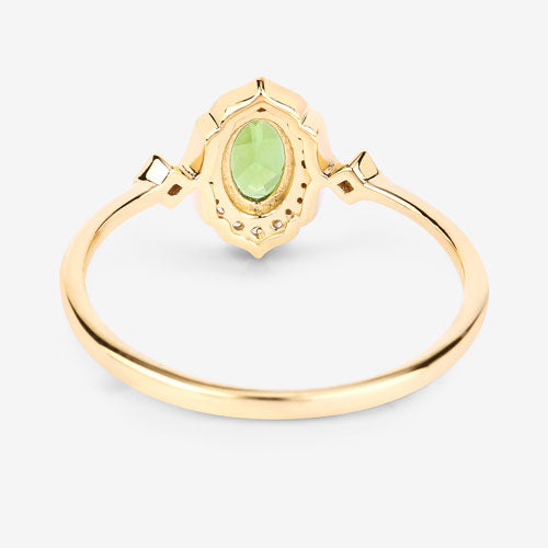 0.49 Carat Genuine Peridot and White Diamond 10K Yellow Gold Ring