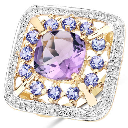 3.44 Carat Genuine Amethyst and Tanzanite .925 Sterling Silver Ring