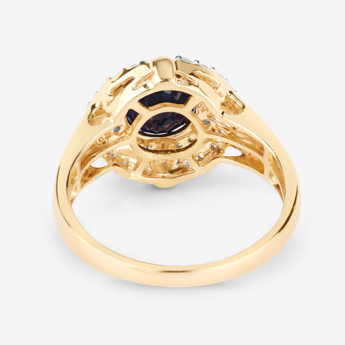 1.71 Carat Genuine Blue Sapphire and White Diamond 10K Yellow Gold Ring