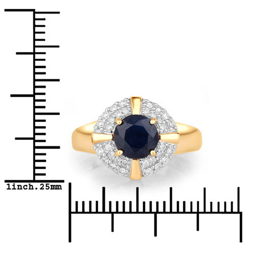 1.71 Carat Genuine Blue Sapphire and White Diamond 10K Yellow Gold Ring