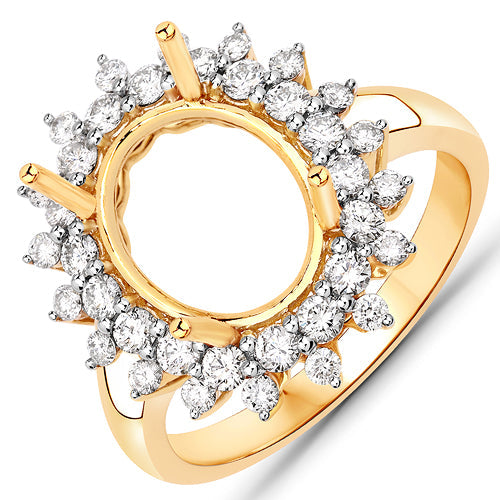 0.79 Carat Genuine White Diamond 14K Yellow Gold Semi Mount Ring - holds 11x9mm Oval Gemstone