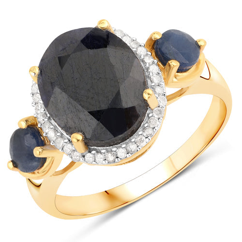 "5.13 Carat Dyed Sapphire, Blue Sapphire and White Diamond .925 Sterling Silver Ring