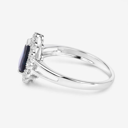 1.46 Carat Genuine Blue Sapphire and White Diamond 10K White Gold Ring