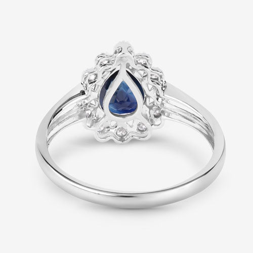 1.46 Carat Genuine Blue Sapphire and White Diamond 10K White Gold Ring