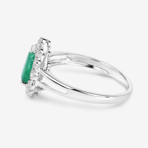 1.22 Carat Genuine Zambian Emerald and White Diamond 10K White Gold Ring