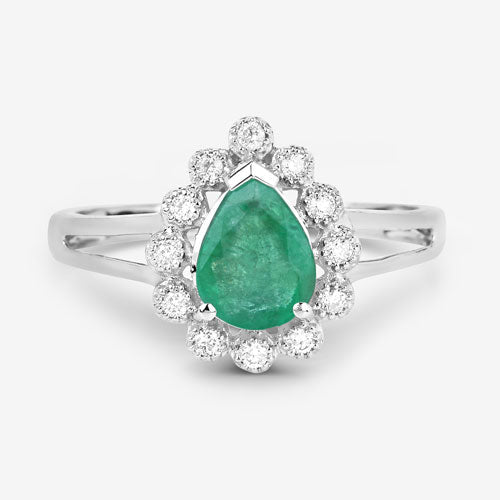 1.22 Carat Genuine Zambian Emerald and White Diamond 10K White Gold Ring