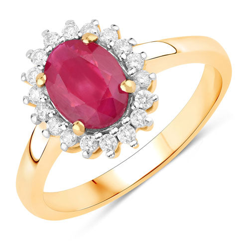 1.64 Carat Genuine Ruby and White Diamond 14K Yellow Gold Ring