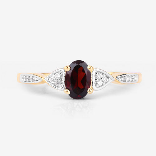 0.56 Carat Genuine Garnet and White Diamond 10K Yellow Gold Ring