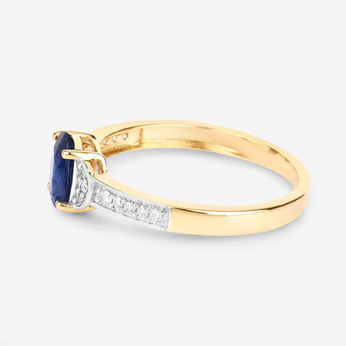 1.05 Carat Genuine Blue Sapphire and White Diamond 10K Yellow Gold Ring