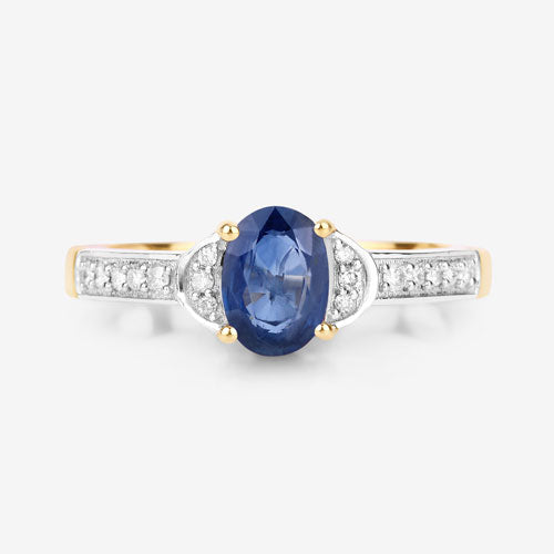 1.05 Carat Genuine Blue Sapphire and White Diamond 10K Yellow Gold Ring
