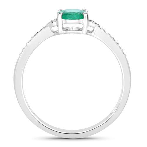 0.82 Carat Genuine Zambian Emerald and White Diamond 10K White Gold Ring