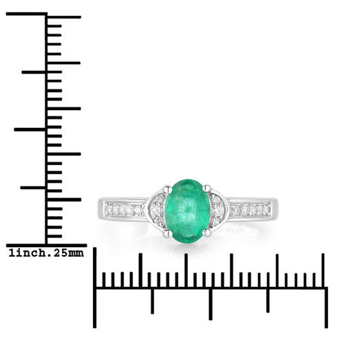 0.82 Carat Genuine Zambian Emerald and White Diamond 10K White Gold Ring