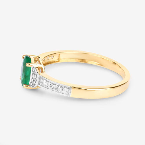 0.82 Carat Genuine Zambian Emerald and White Diamond 10K Yellow Gold Ring