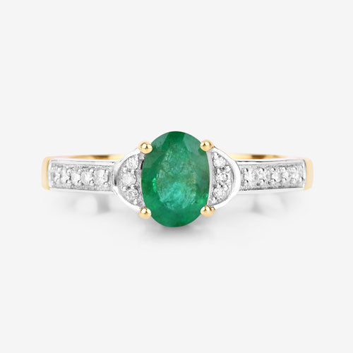 0.82 Carat Genuine Zambian Emerald and White Diamond 10K Yellow Gold Ring