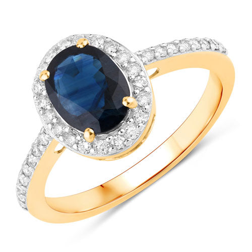 1.82 Carat Genuine Blue Sapphire and White Diamond 14K Yellow Gold Ring