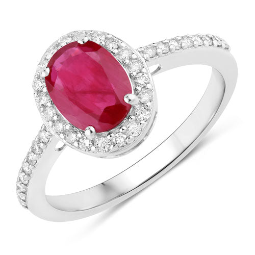 1.73 Carat Genuine Ruby and White Diamond 14K White Gold Ring