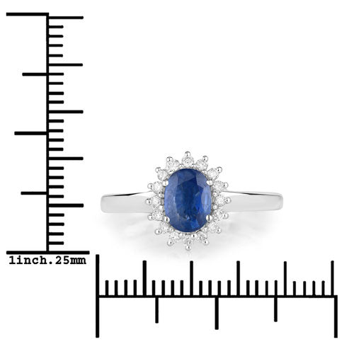 1.11 Carat Genuine Blue Sapphire and White Diamond 10K White Gold Ring