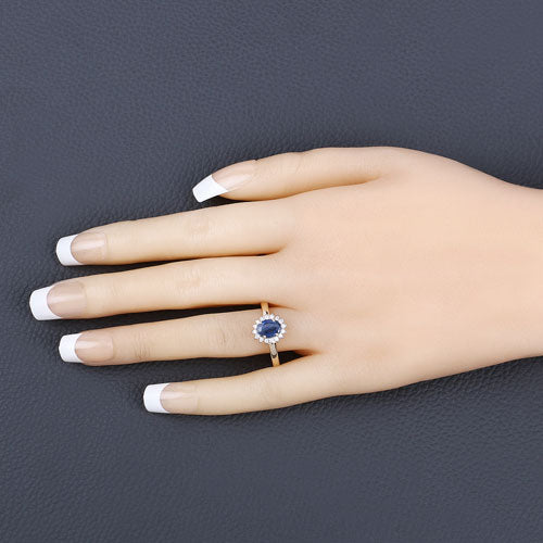 1.11 Carat Genuine Blue Sapphire and White Diamond 10K Yellow Gold Ring