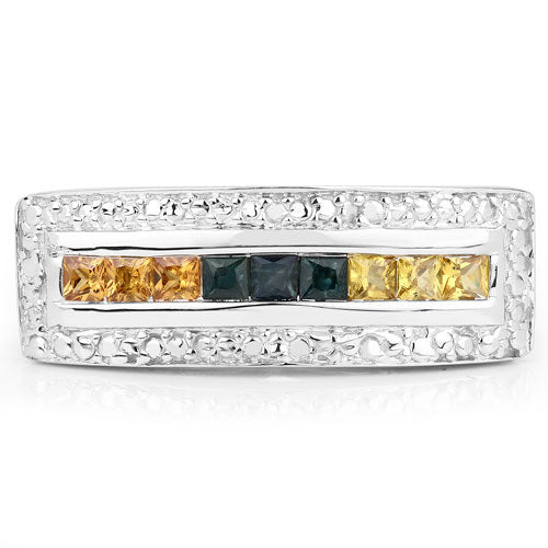 1.08 Carat Genuine Multi Sapphire .925 Sterling Silver Ring
