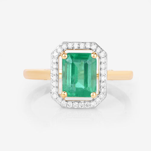 1.62 Carat Genuine Ethiopian Emerald and White Diamond 14K Yellow Gold Ring