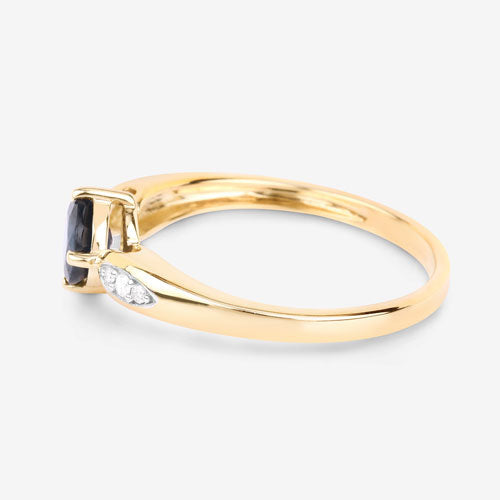 0.89 Carat Genuine Blue Sapphire and White Diamond 10K Yellow Gold Ring