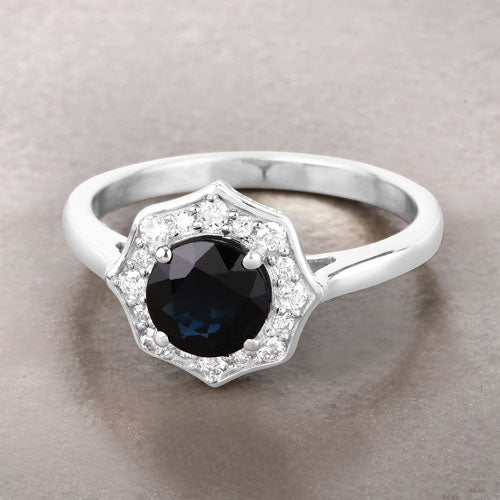 1.34 Carat Genuine Blue Sapphire and White Diamond 10K White Gold Ring