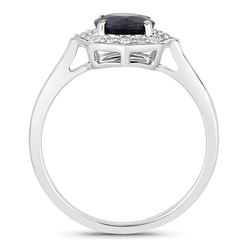 1.34 Carat Genuine Blue Sapphire and White Diamond 10K White Gold Ring