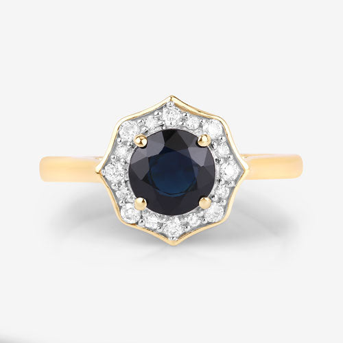 1.34 Carat Genuine Blue Sapphire and White Diamond 10K Yellow Gold Ring