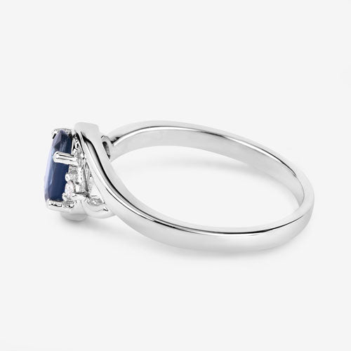 0.98 Carat Genuine Blue Sapphire and White Diamond 10K White Gold Ring