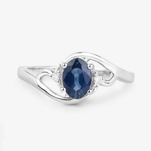 0.98 Carat Genuine Blue Sapphire and White Diamond 10K White Gold Ring