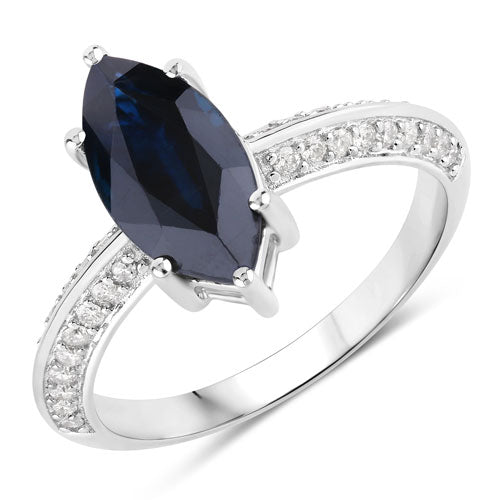 2.39 Carat Genuine Blue Sapphire and White Diamond 10K White Gold Ring