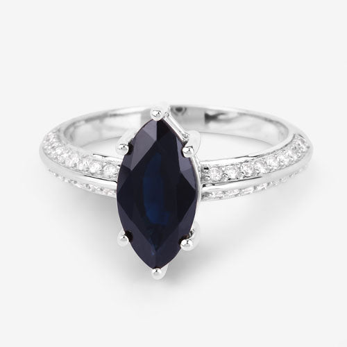 2.39 Carat Genuine Blue Sapphire and White Diamond 10K White Gold Ring