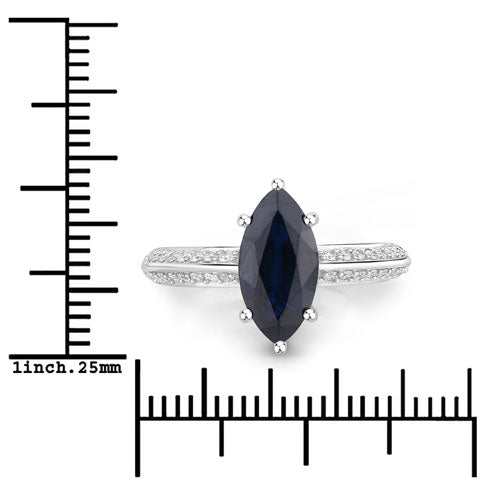2.39 Carat Genuine Blue Sapphire and White Diamond 10K White Gold Ring