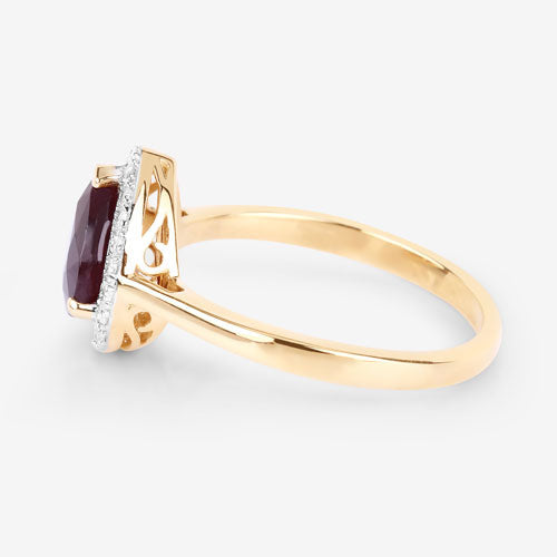 2.19 Carat Genuine Ruby and White Diamond 14K Yellow Gold Ring