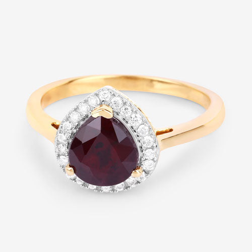 2.19 Carat Genuine Ruby and White Diamond 14K Yellow Gold Ring